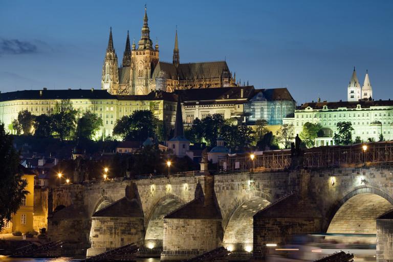 Night view of the Castle and Charles Bridge Prague