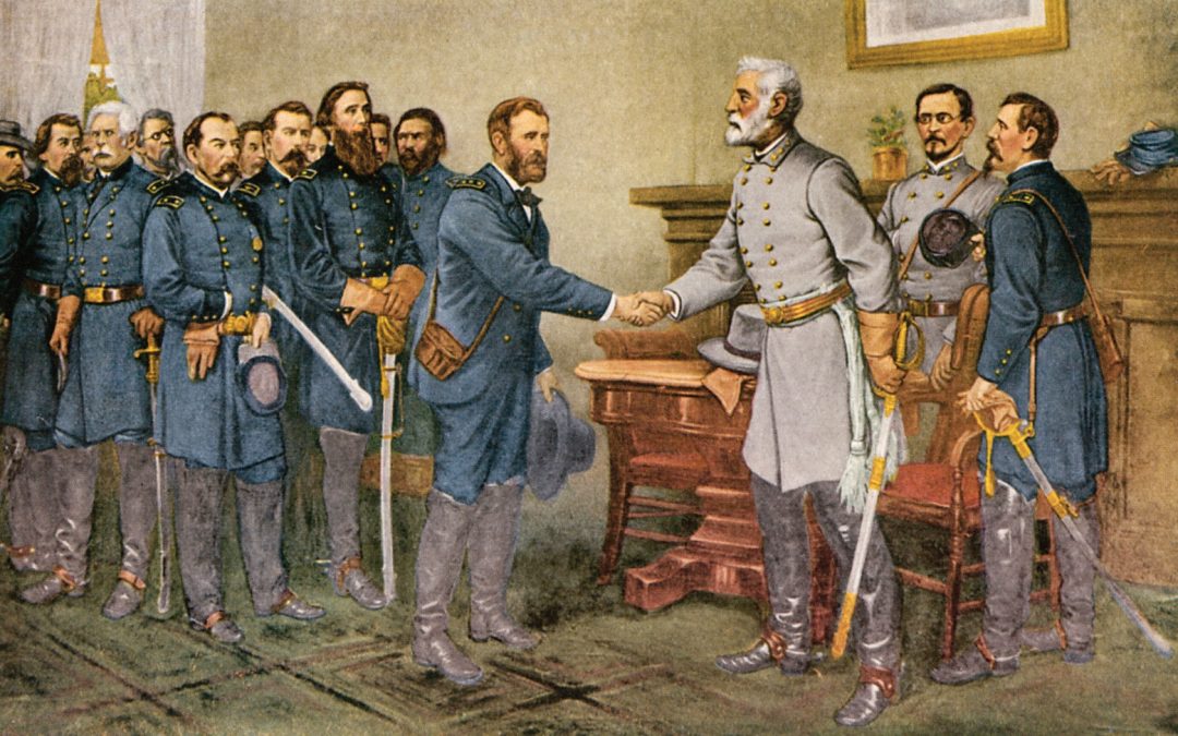Lee surrendering to Grant, Appomattox, VA US Civil War