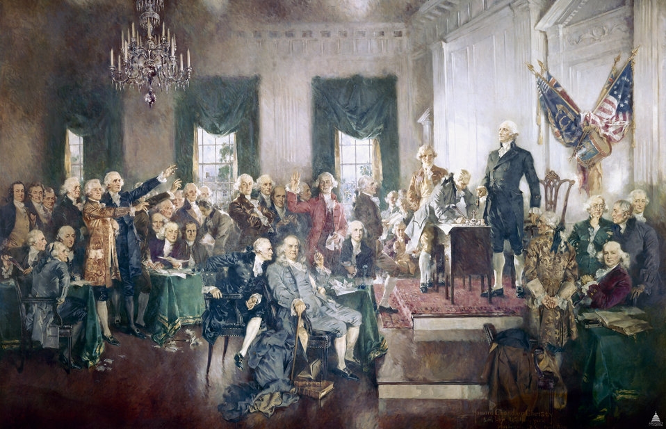 Founding Fathers signing US Constitution
