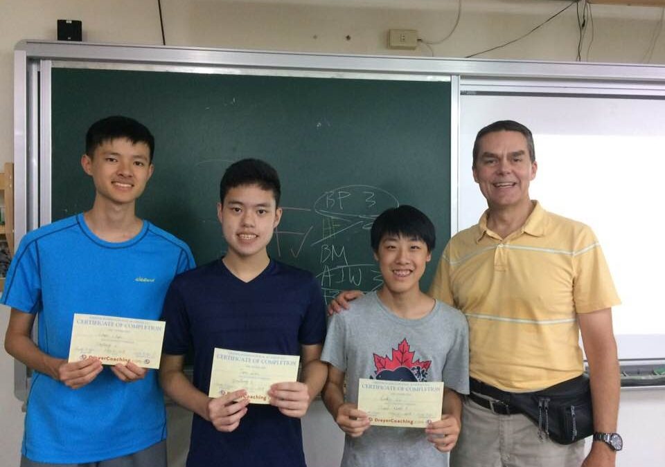 Aaron Chen, Tim Lin, Ricky Lee and Mr. Dreyer at IBSH with their Certificates of Completion