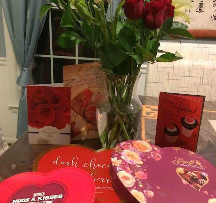Valentine chocolates and flowers